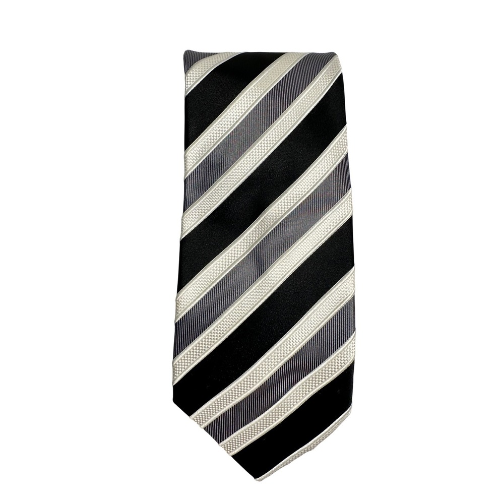 Donald J Trump Signature Collection Silk Neck Tie Black Gray White Stripe Career